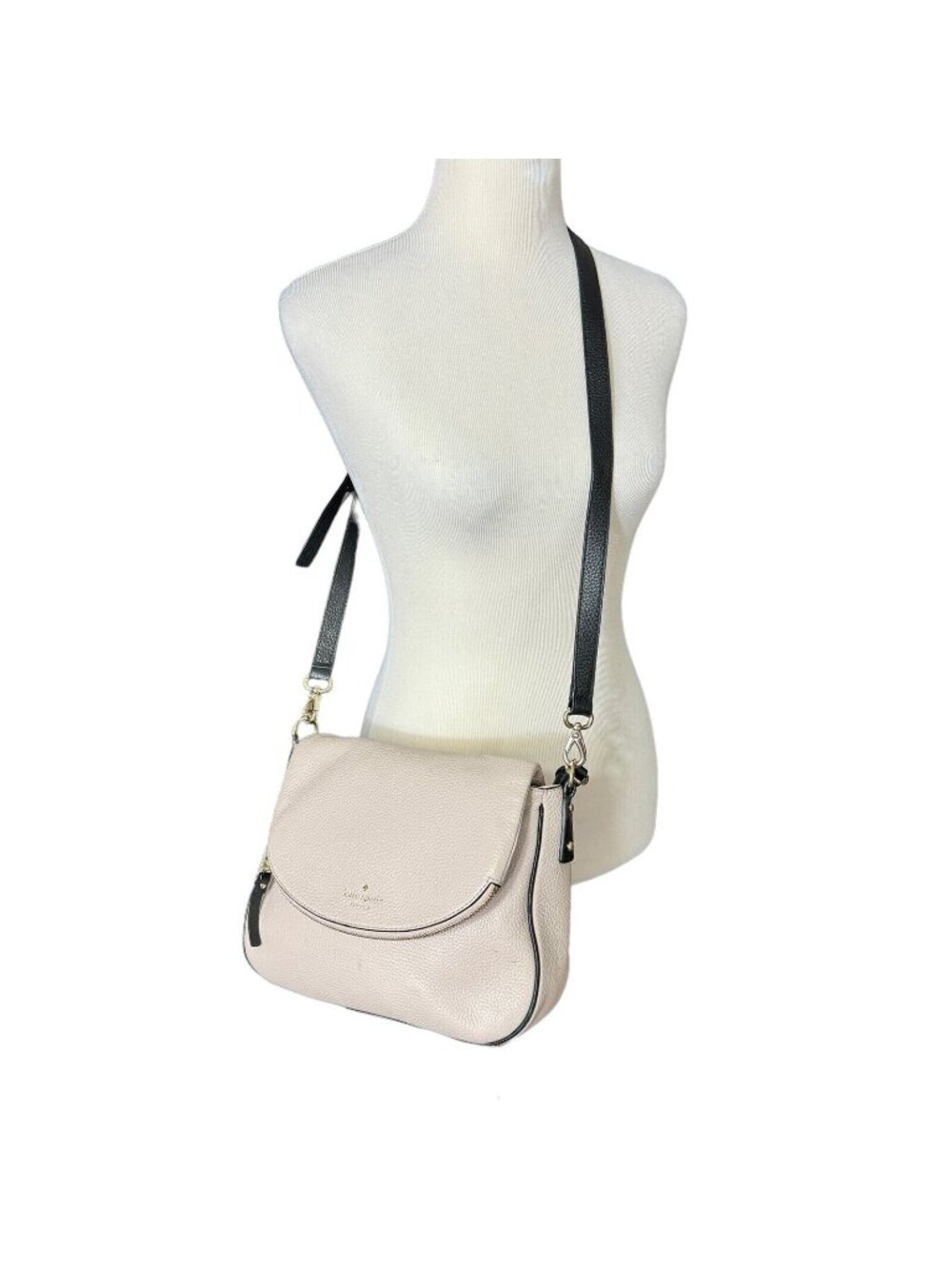 Kate Spade NY Jackson Flap Medium Crossbody Purse Pebbled Leather Handbag Beige